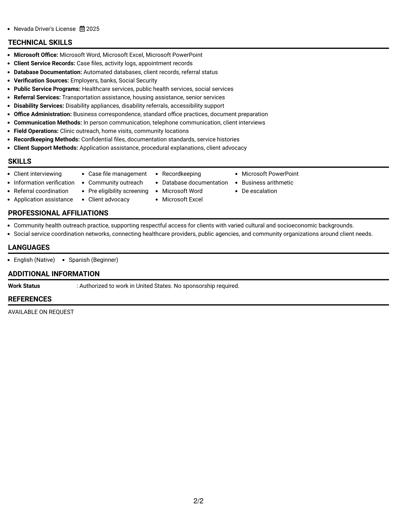Resume Example Page 2