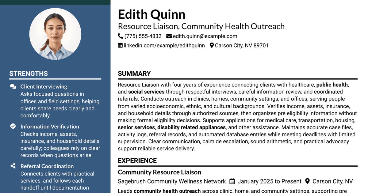 7 Resource Liaison - Community Health Outreach Resume Templates with Example