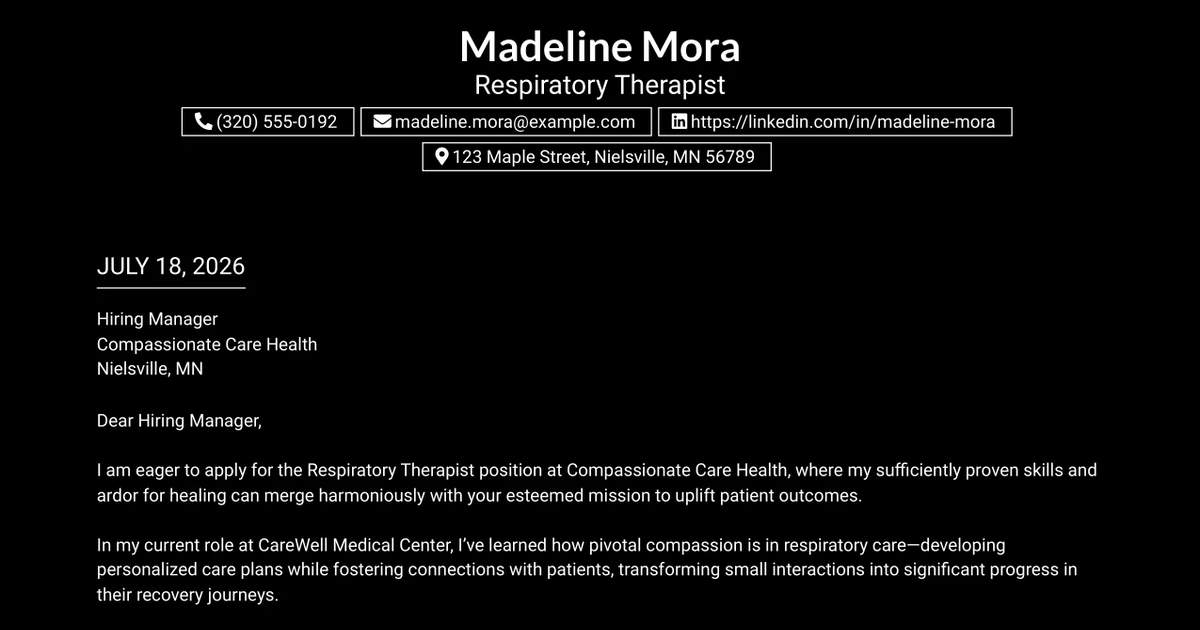30+ Respiratory Therapist Cover Letter Templates with Example 2026