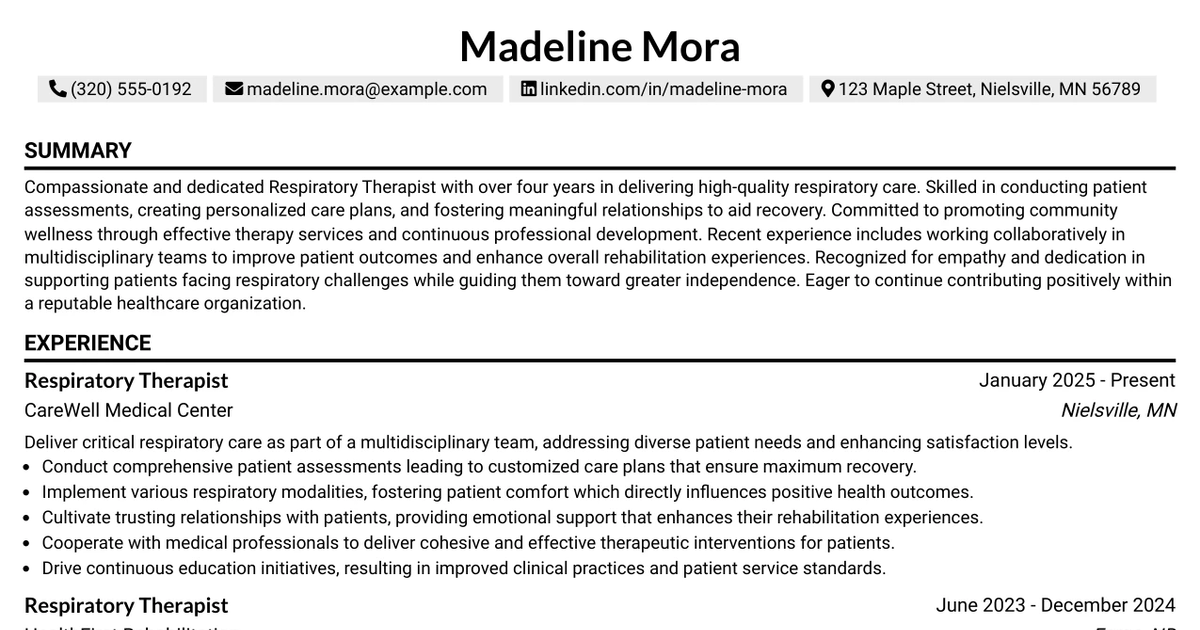33 Respiratory Therapist Resume Templates with Example 2026 (ATS-Optimized)