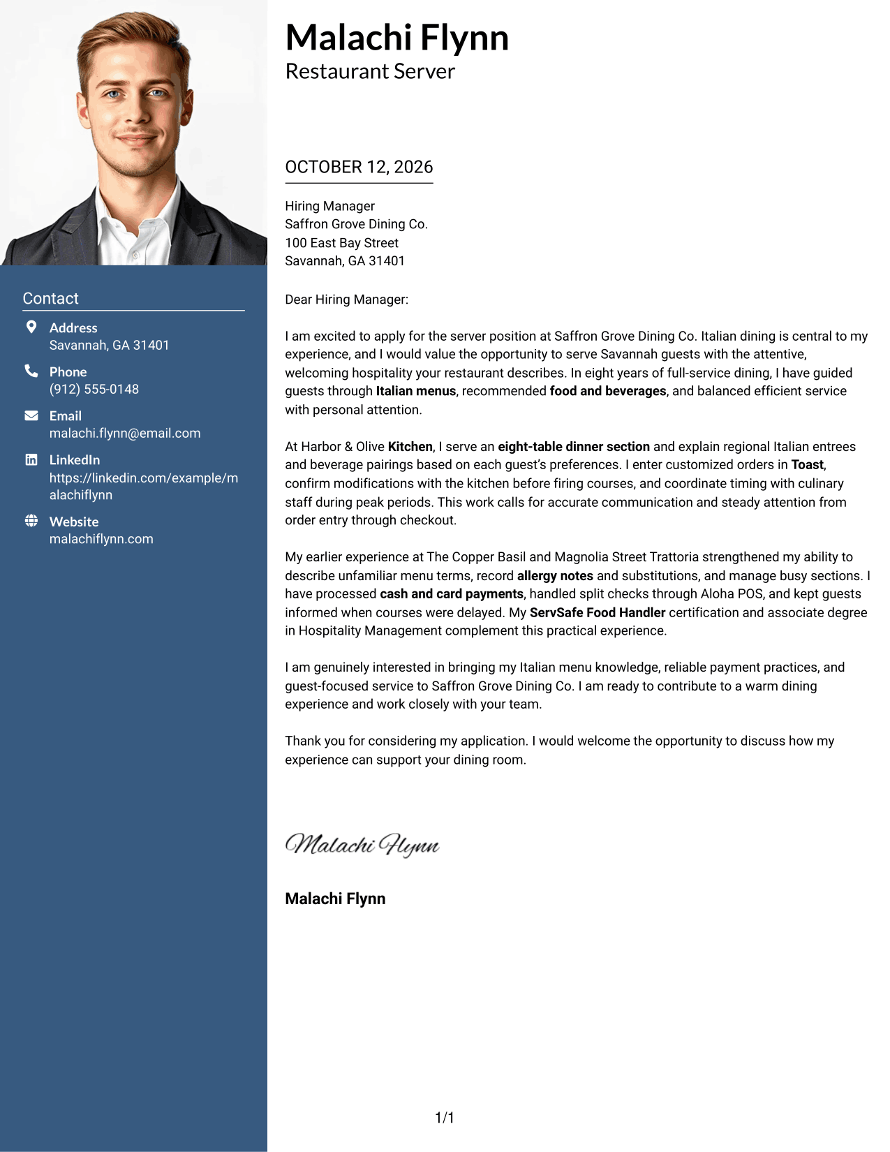 Cover Letter Example Page 1