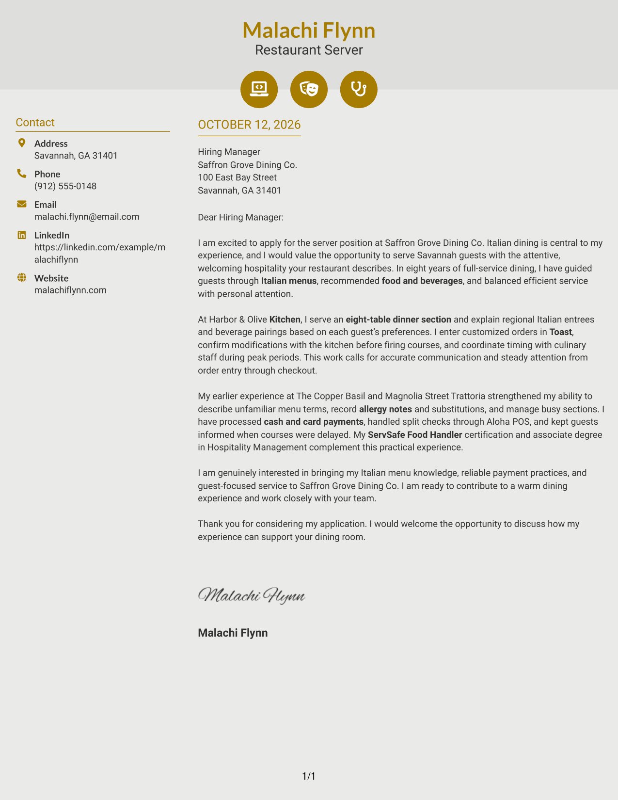 Cover Letter Example Page 1