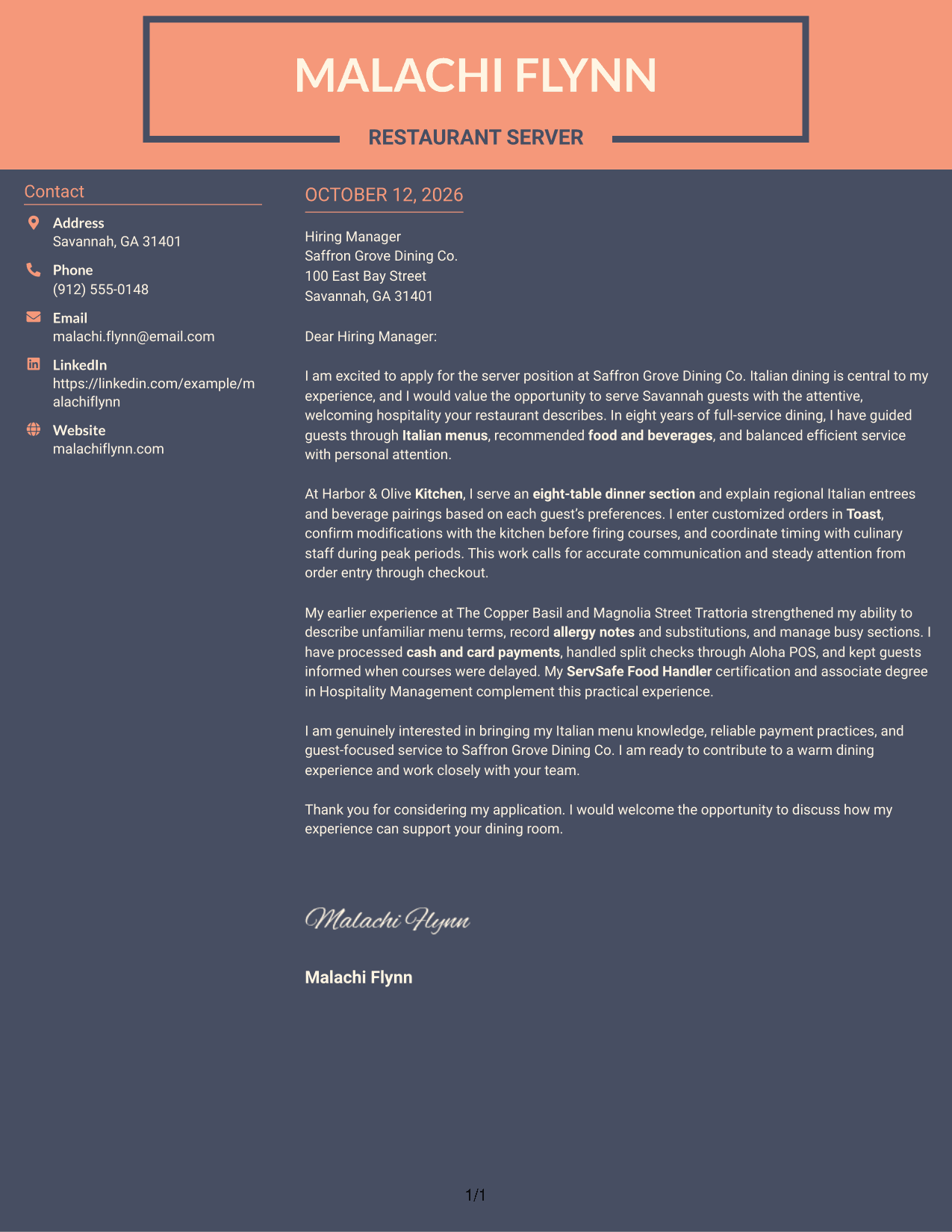 Cover Letter Example Page 1