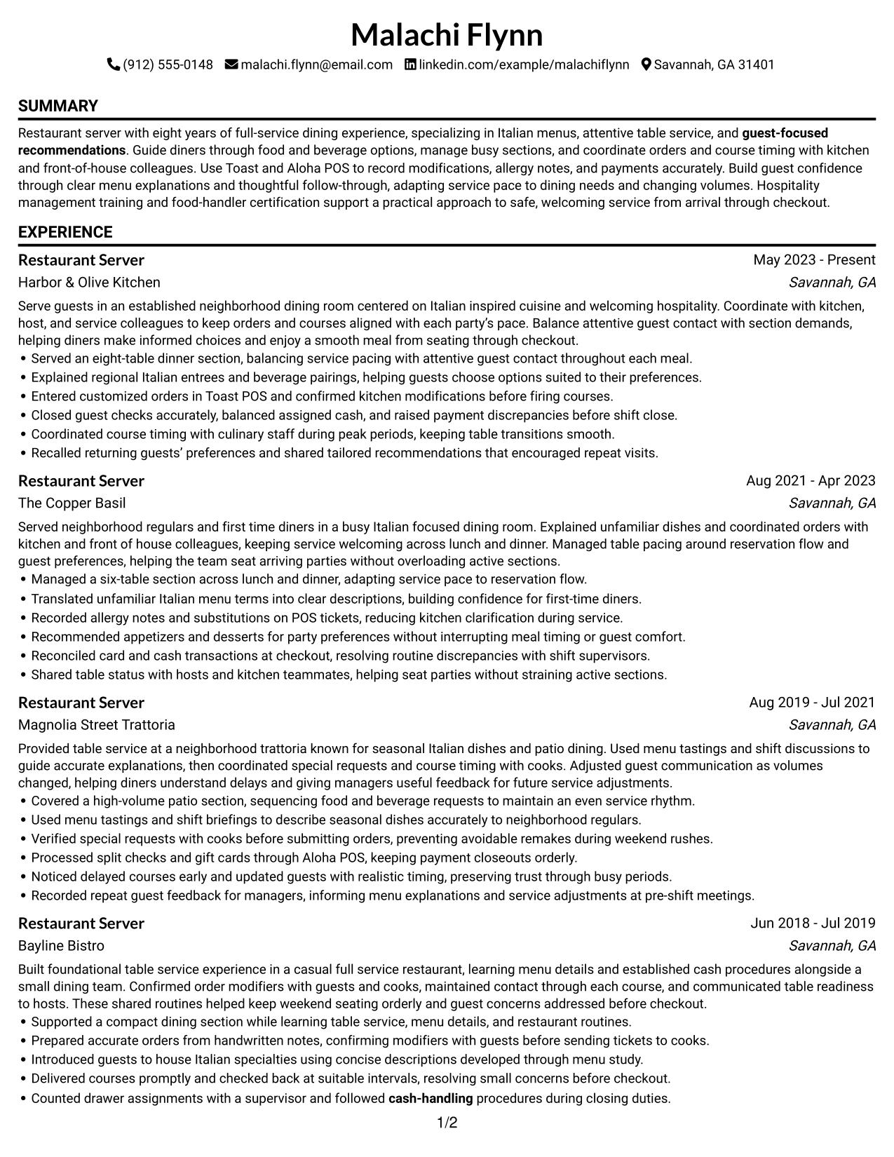 Resume Example Page 1