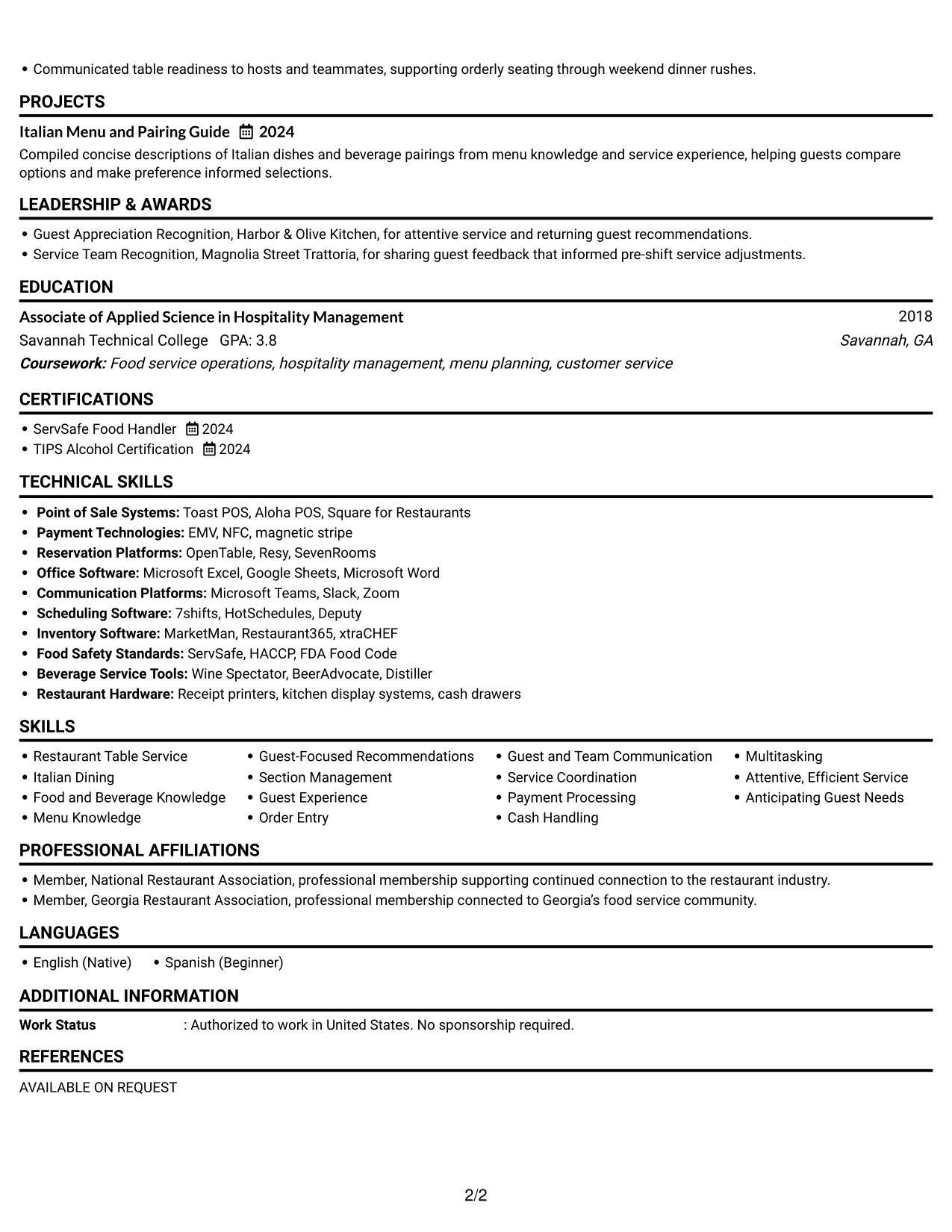 Resume Example Page 2