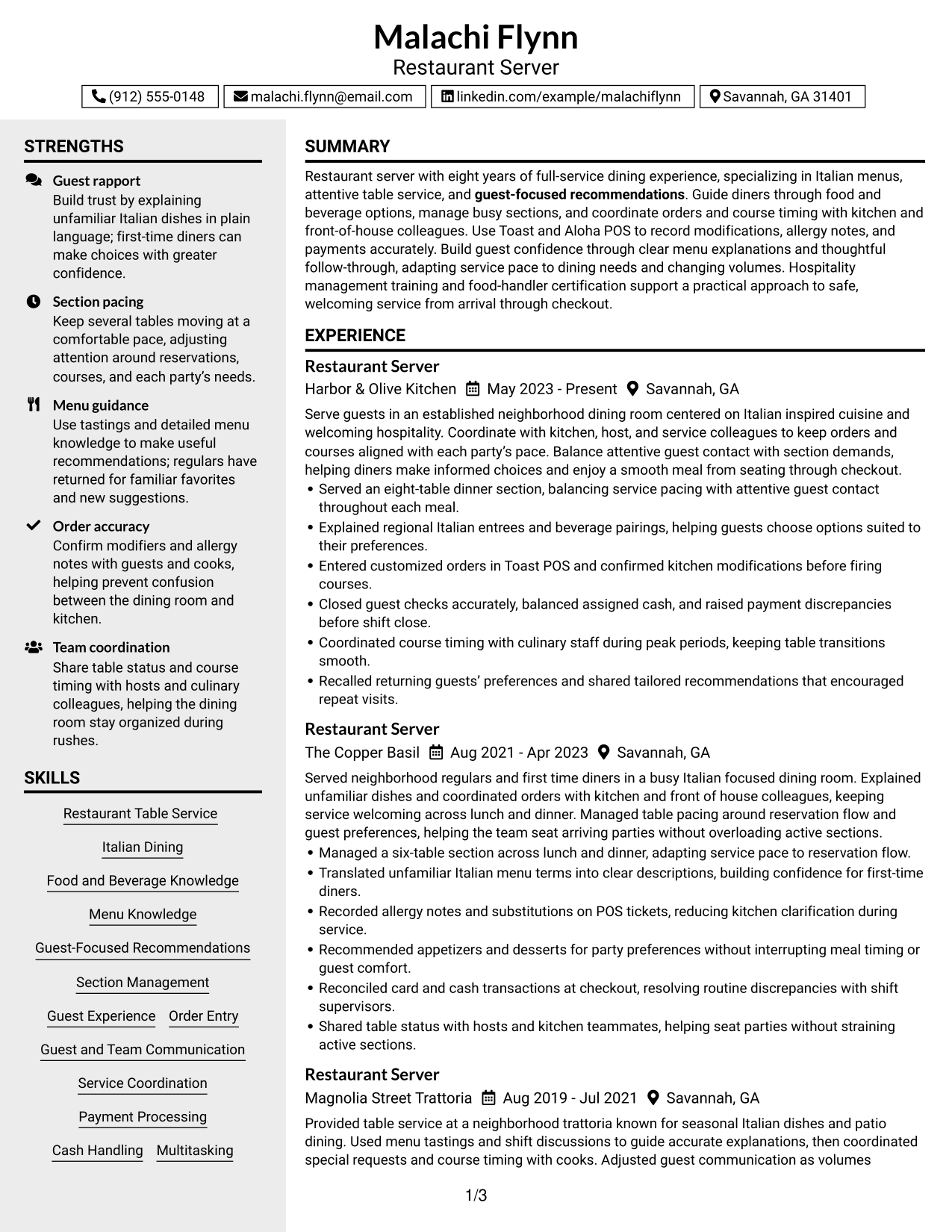 Resume Example Page 1