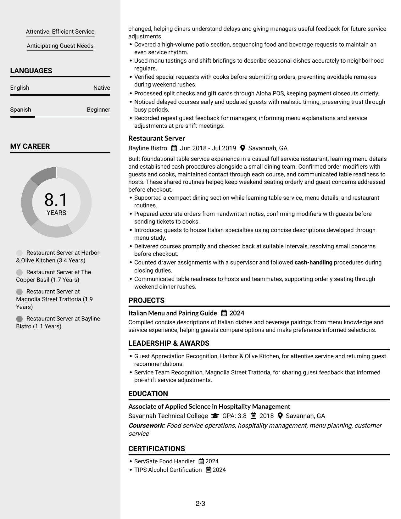 Resume Example Page 2