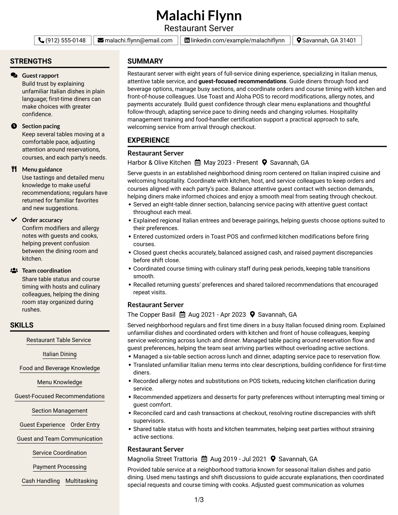 Resume Example Page 1