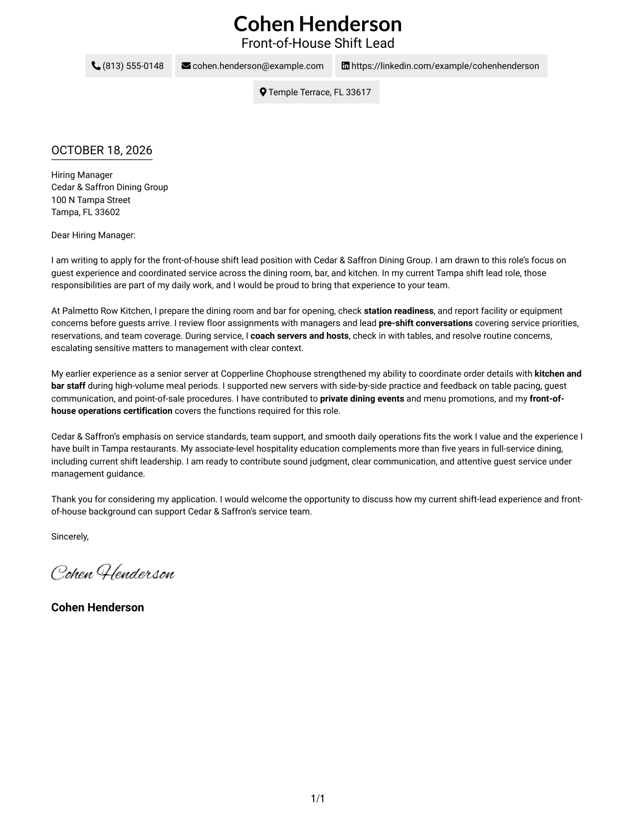 Cover letter example — page 1