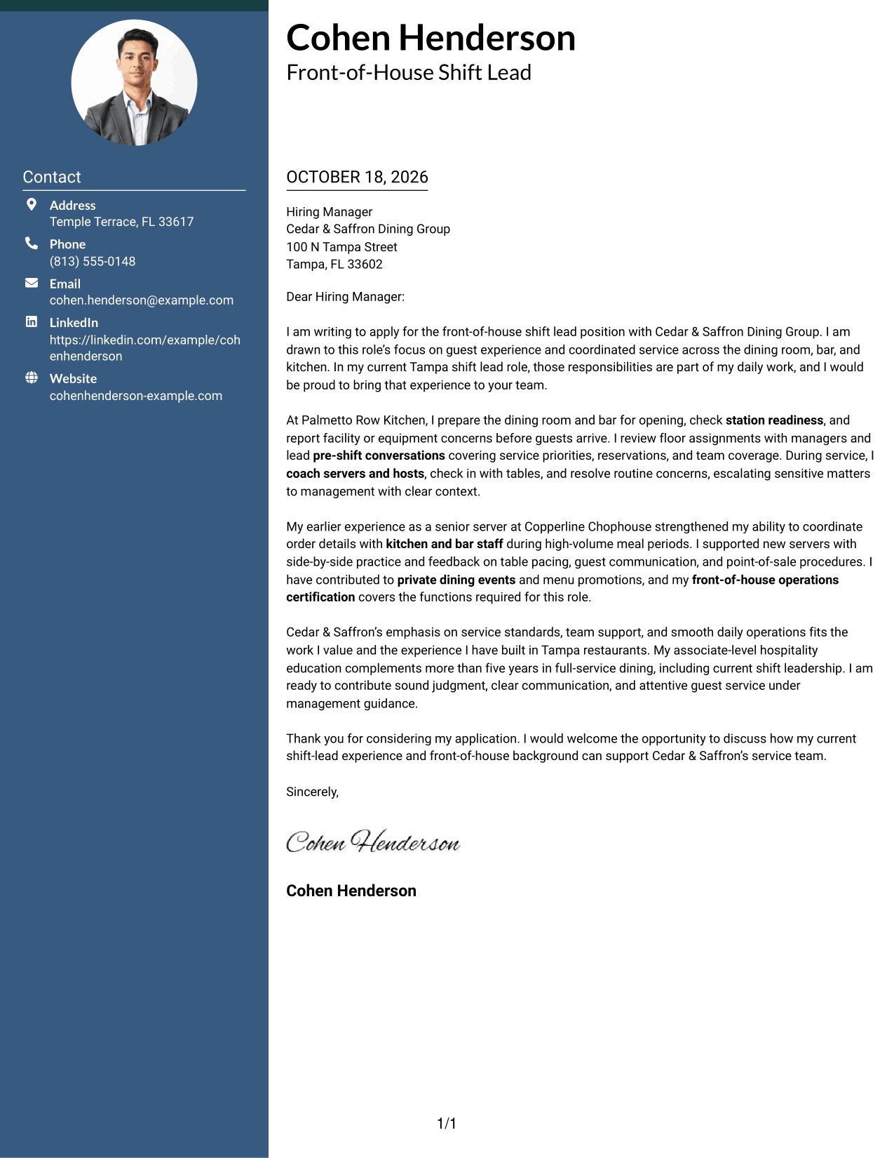 Cover letter example — page 1