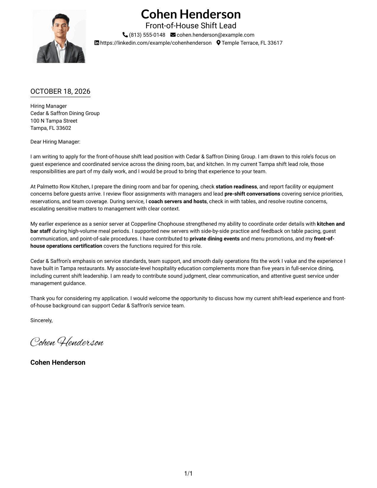 Cover letter example — page 1