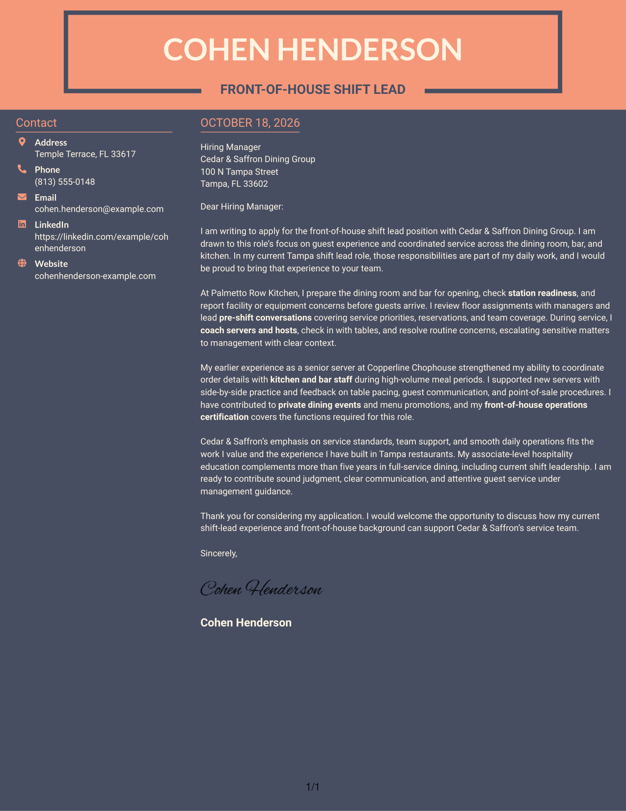 Cover letter example — page 1