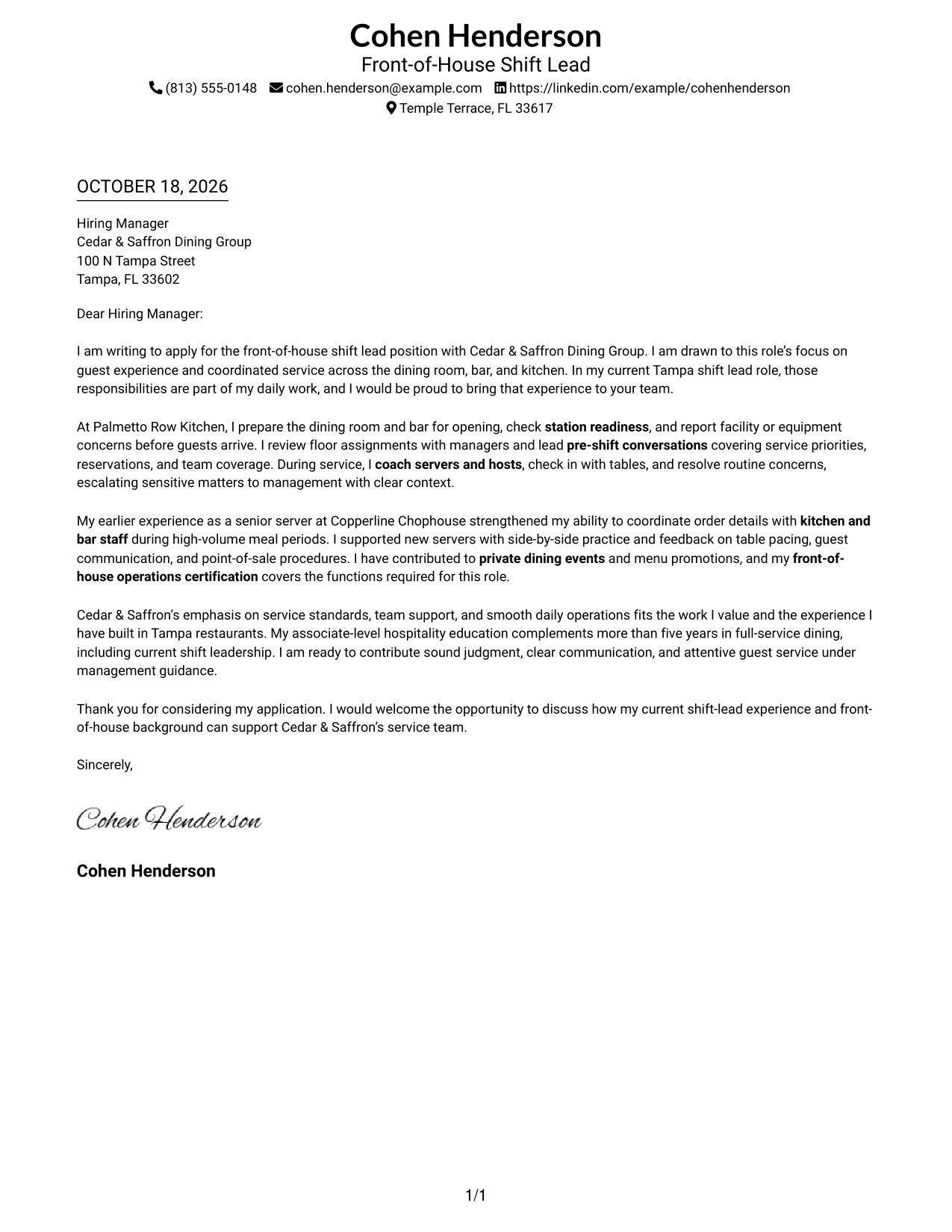 Cover letter example — page 1