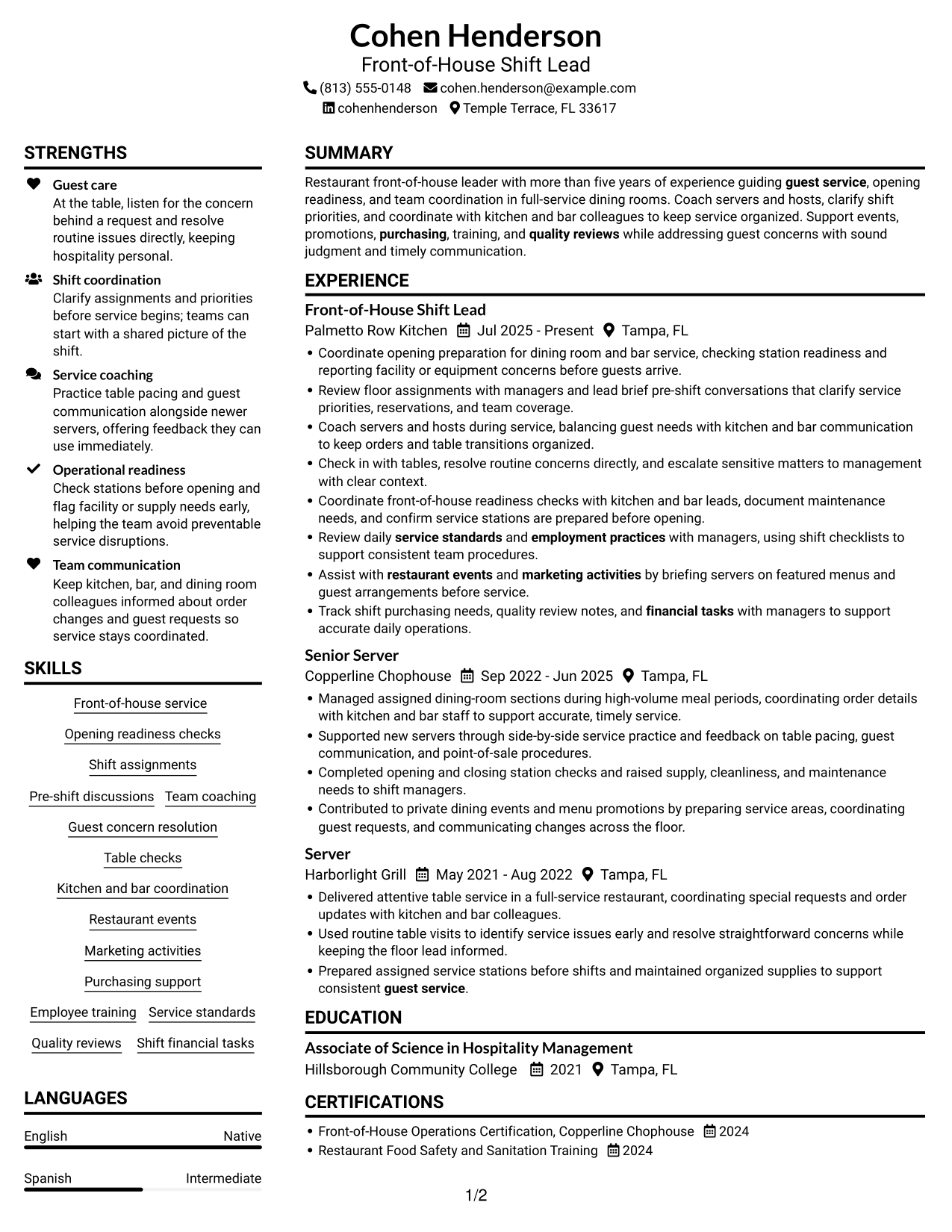 Resume example — page 1