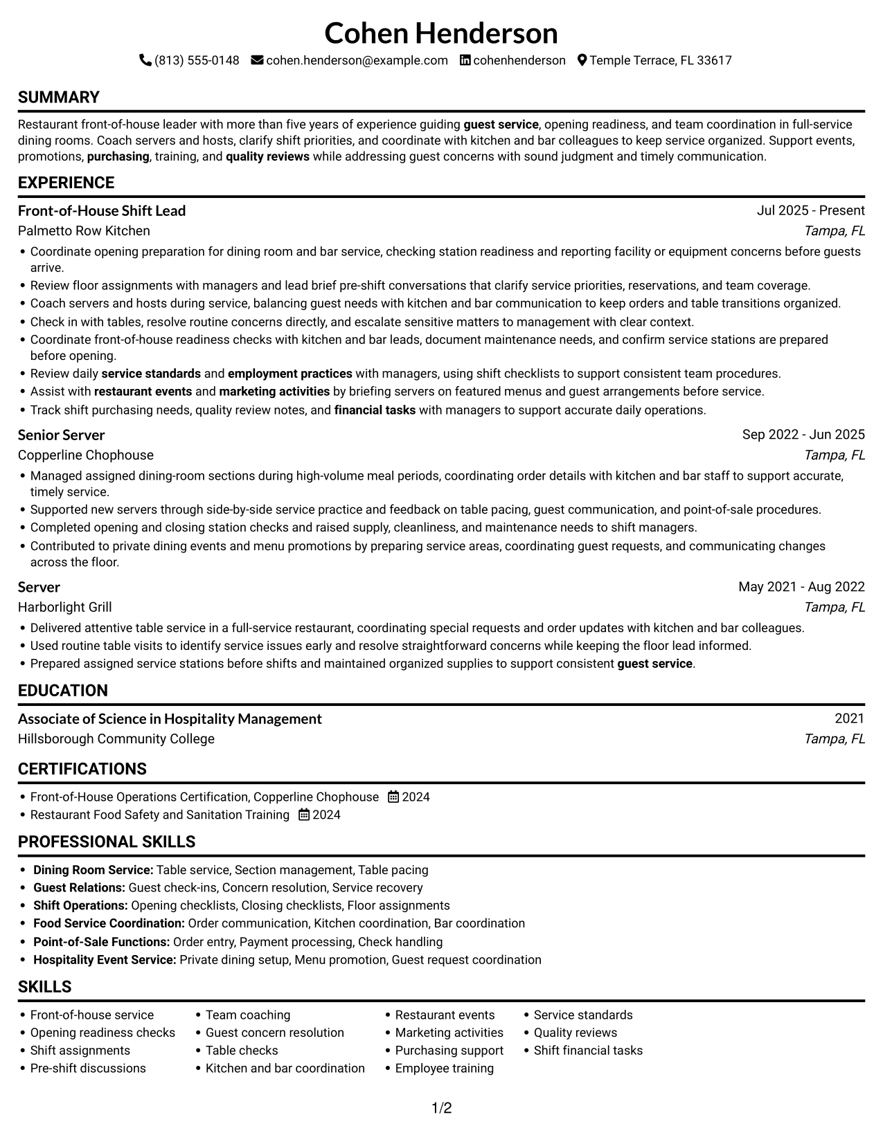 Resume example — page 1