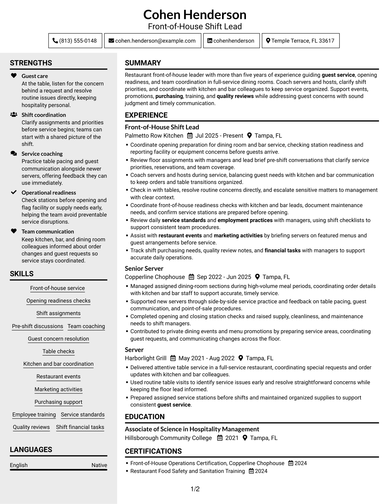 Resume example — page 1