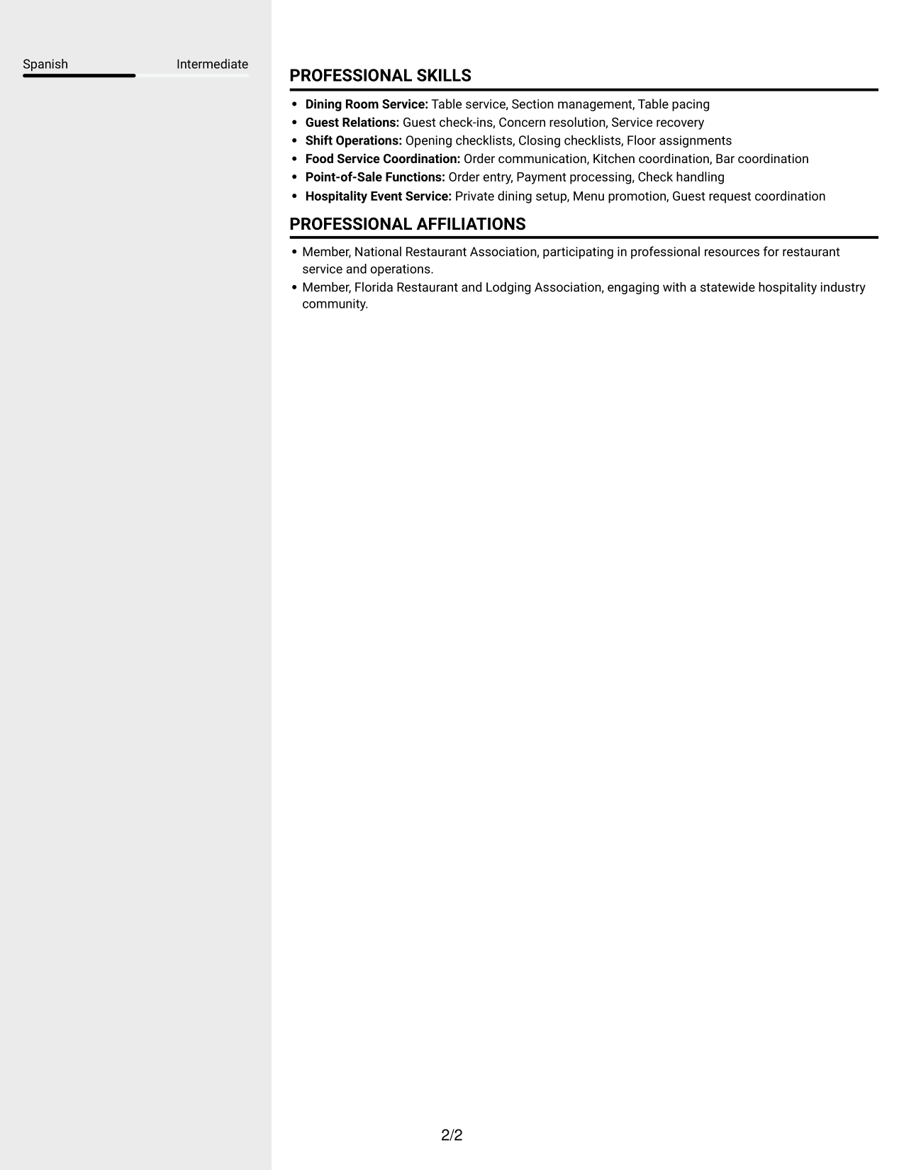 Resume example — page 2