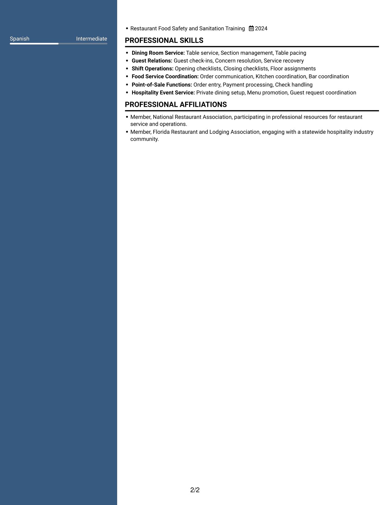 Resume example — page 2