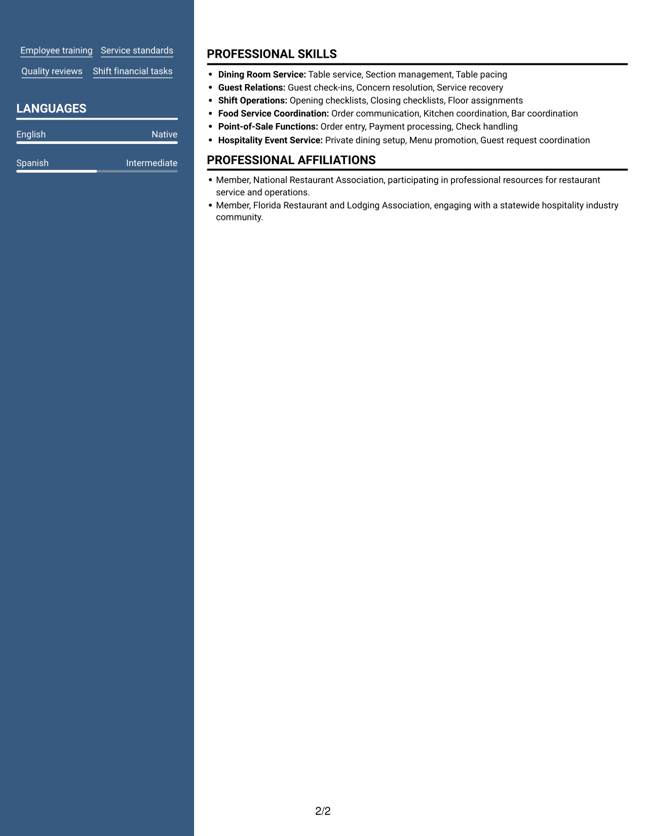 Resume example — page 2