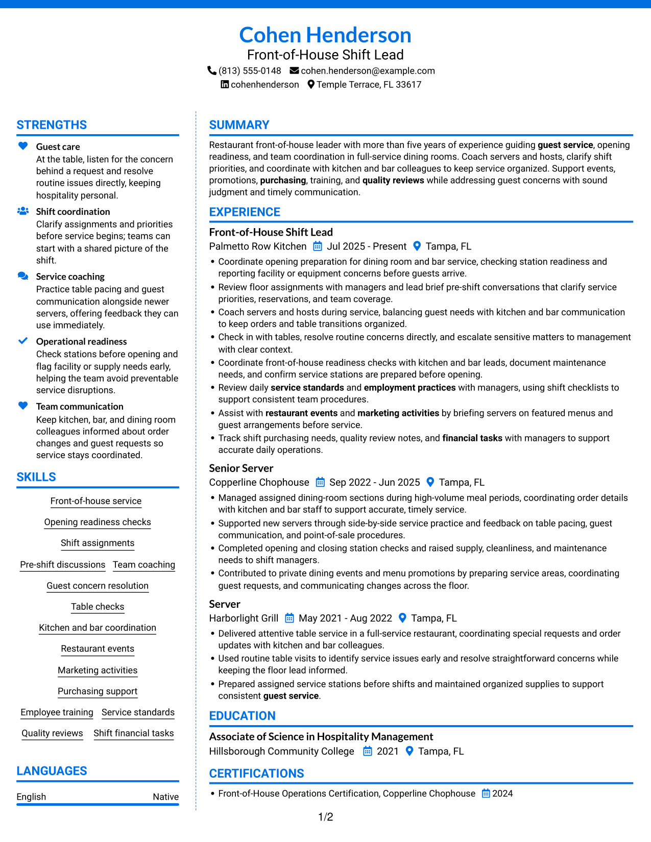 Resume example — page 1