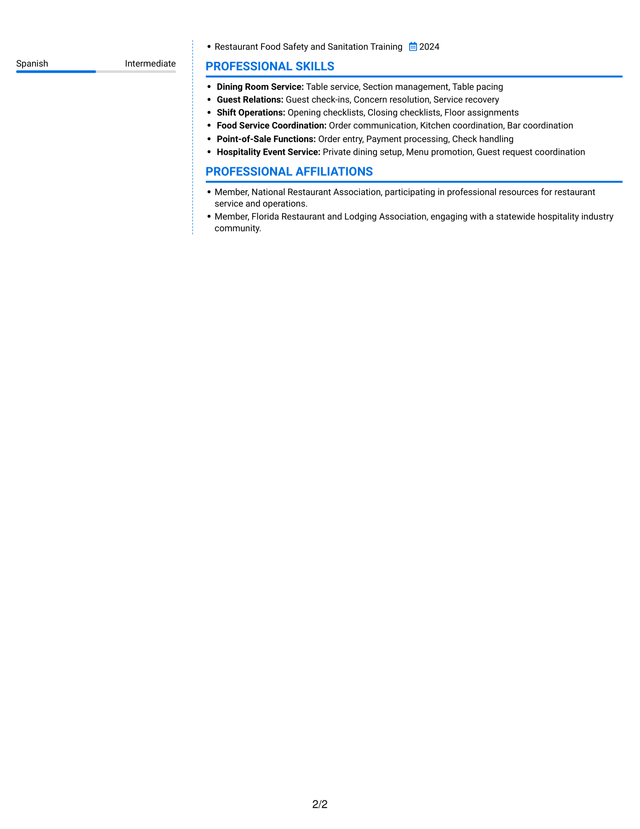 Resume example — page 2