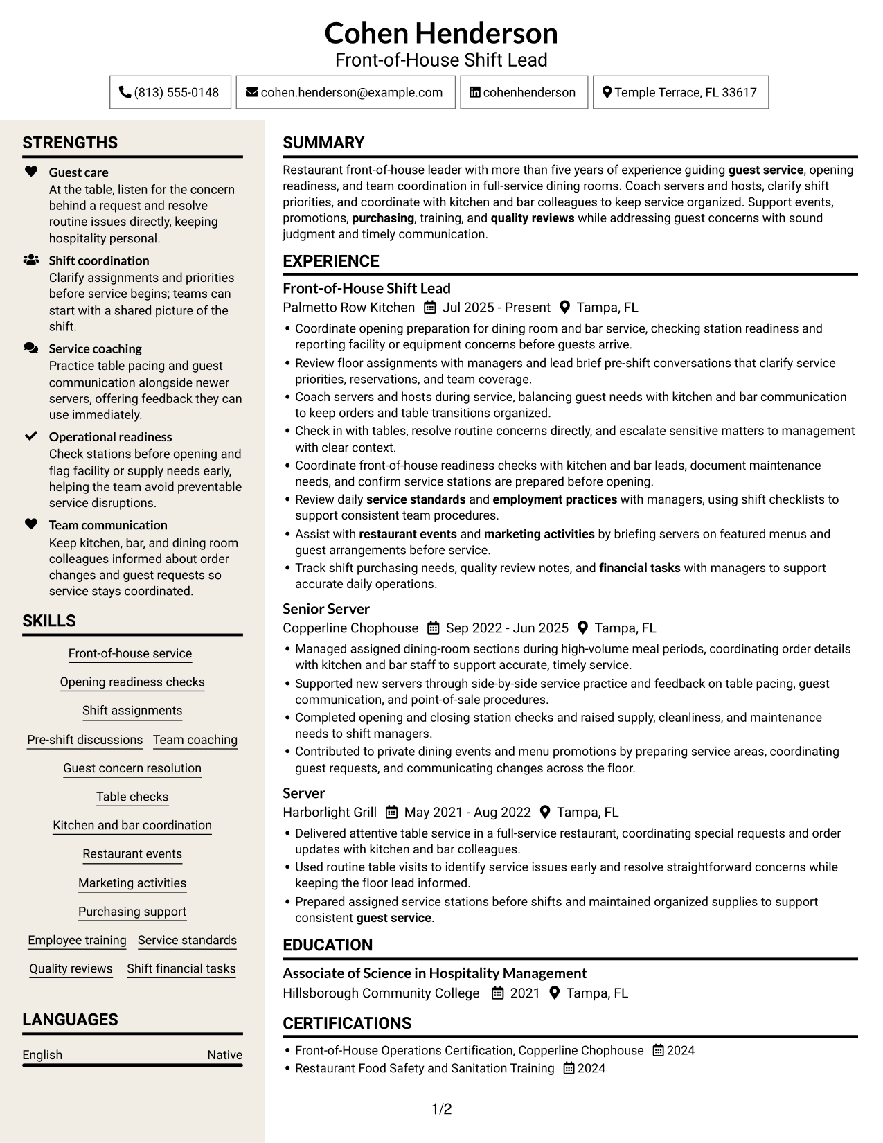 Resume example — page 1