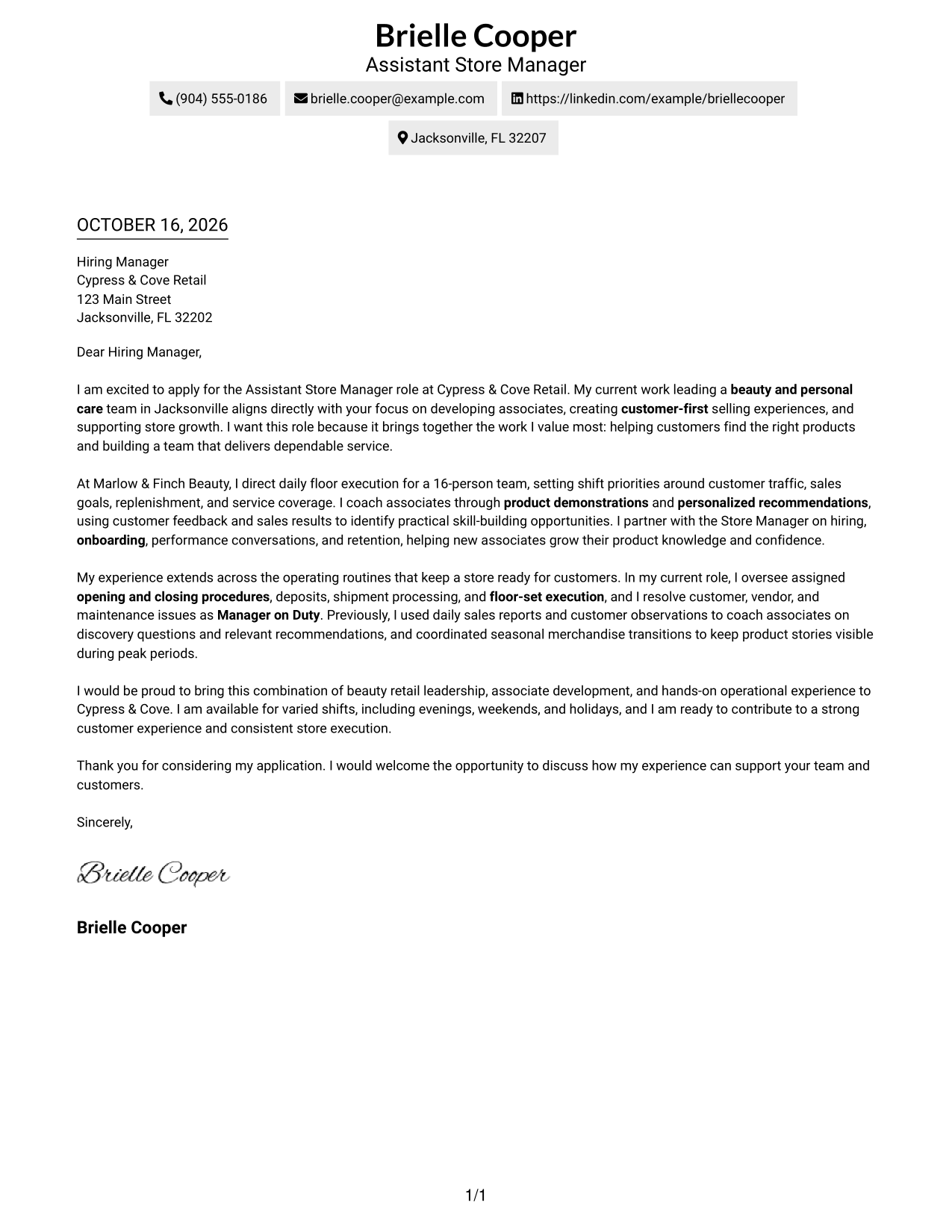 Cover letter example — page 1