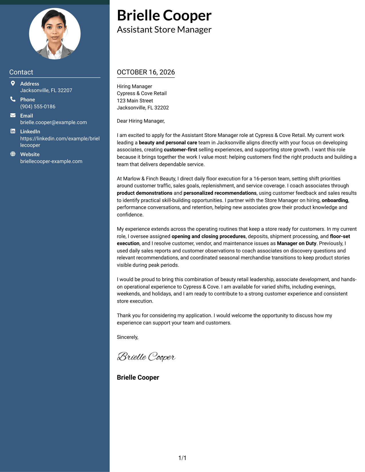 Cover letter example — page 1