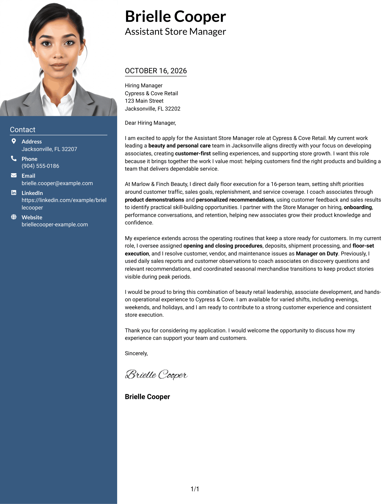 Cover letter example — page 1