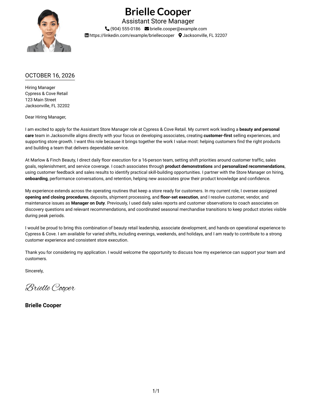 Cover letter example — page 1