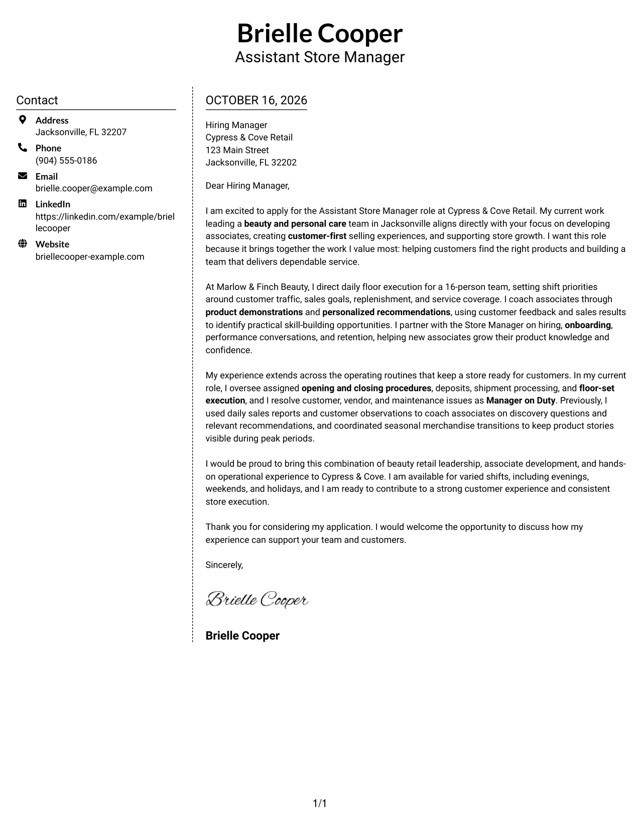 Cover letter example — page 1