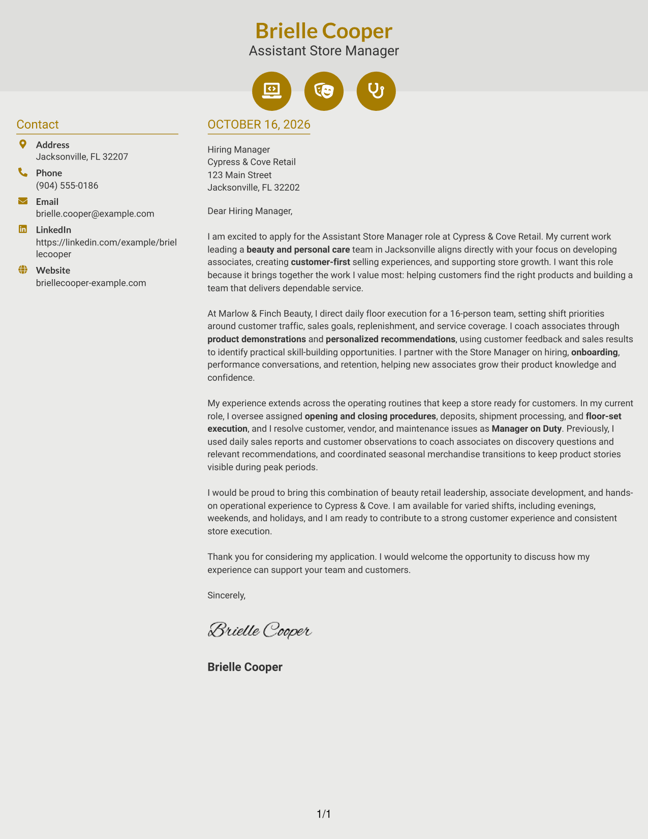 Cover letter example — page 1