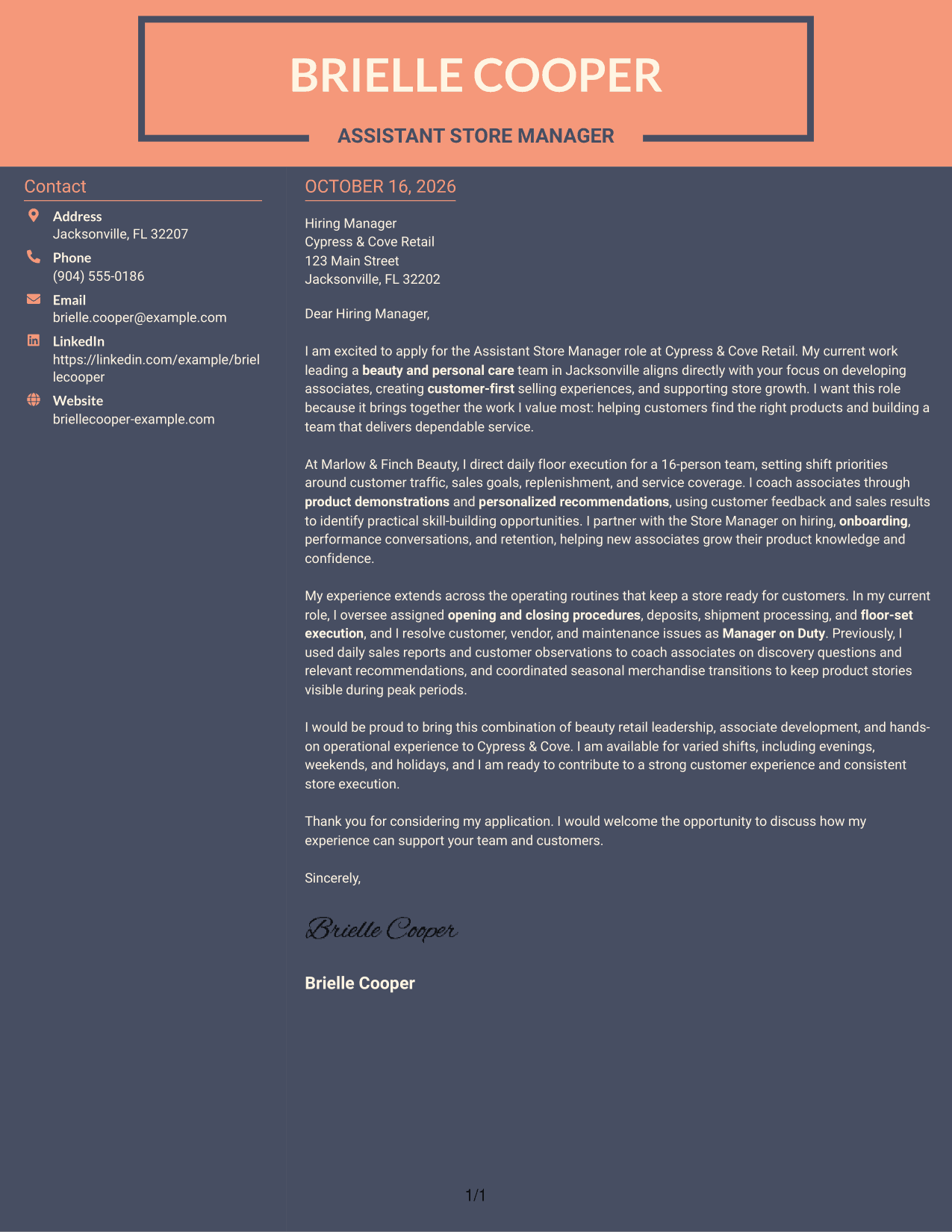 Cover letter example — page 1