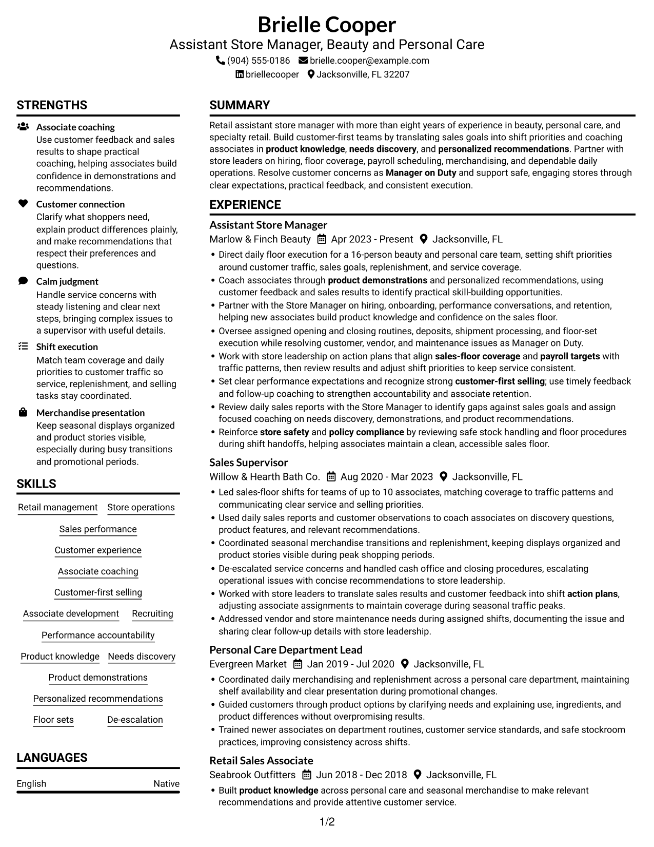 Resume example — page 1
