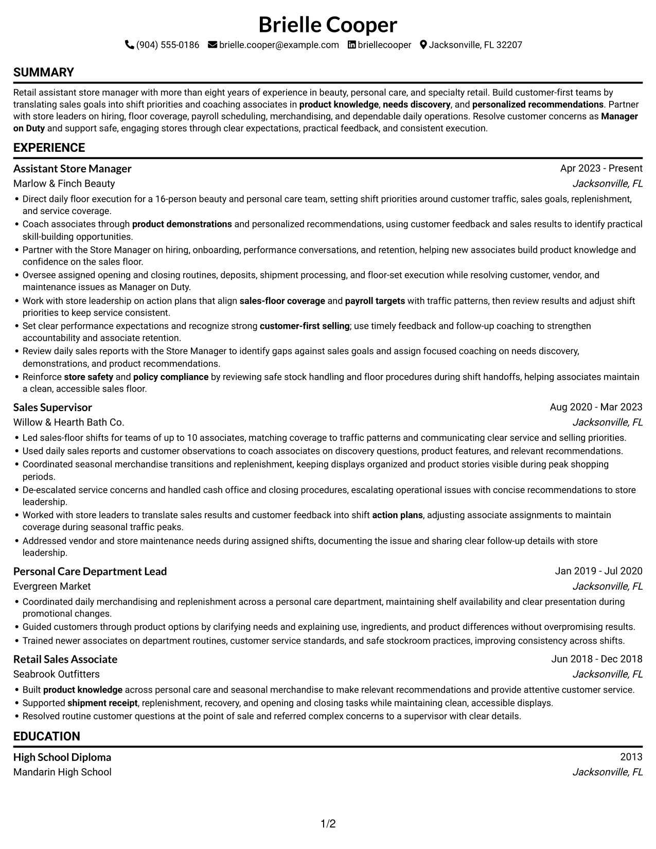 Resume example — page 1