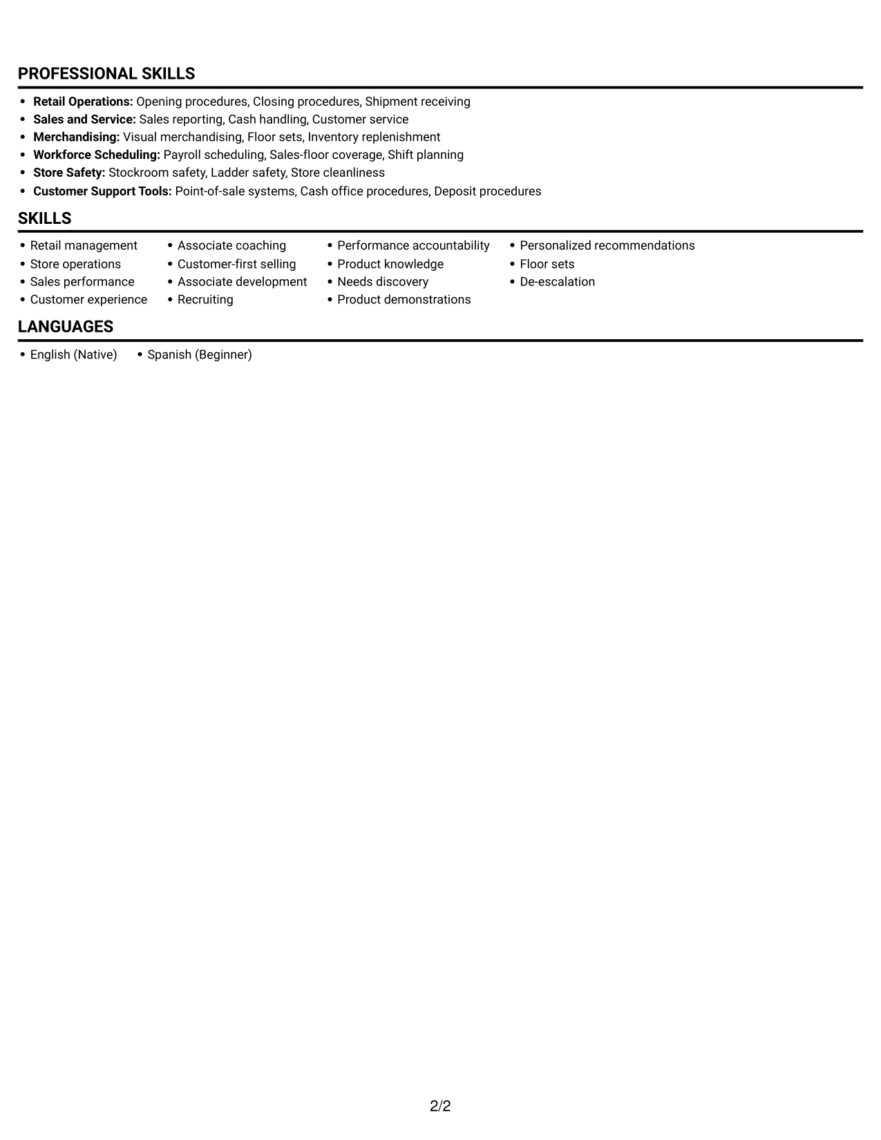 Resume example — page 2
