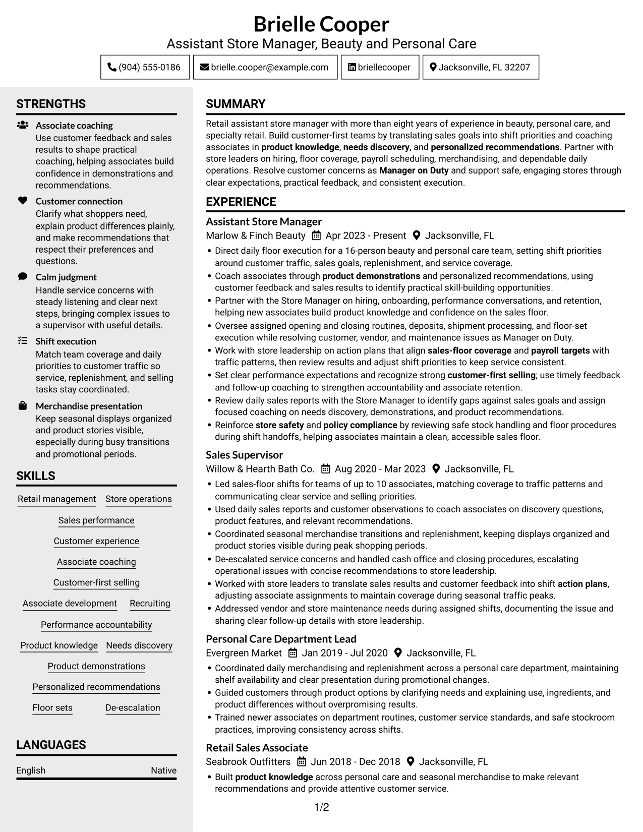 Resume example — page 1