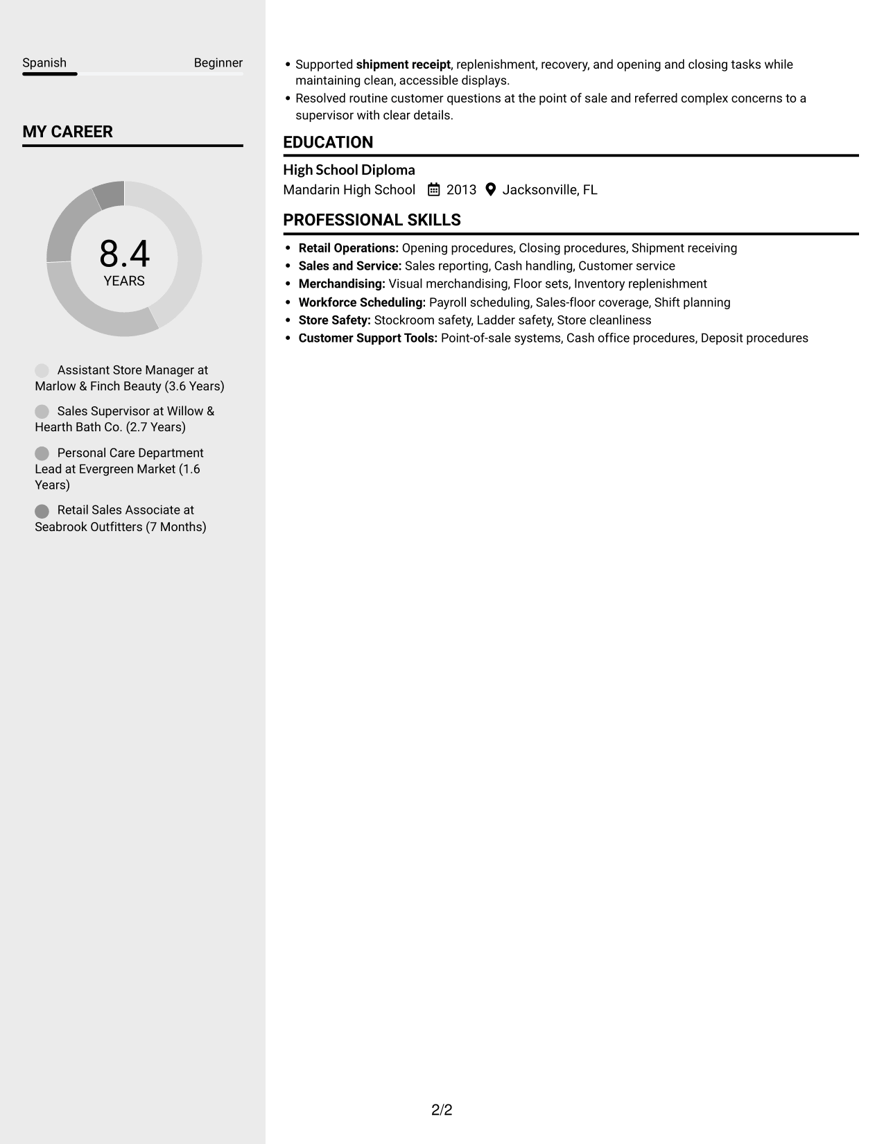Resume example — page 2