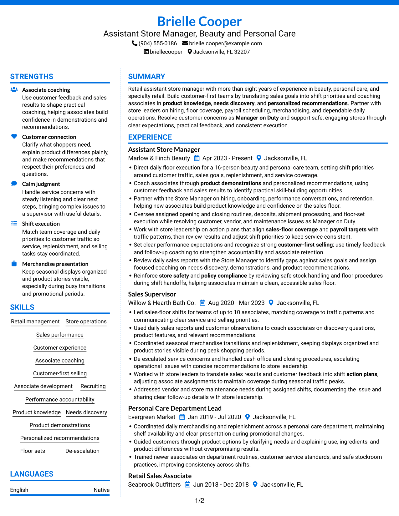 Resume example — page 1