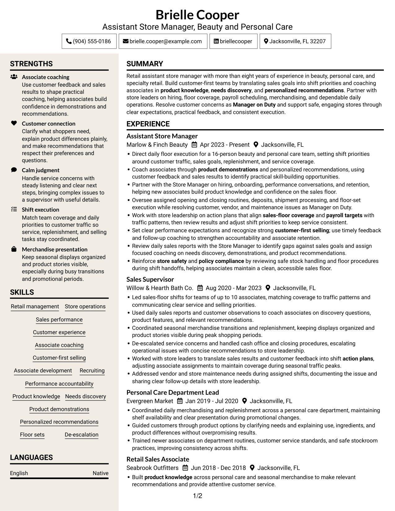 Resume example — page 1