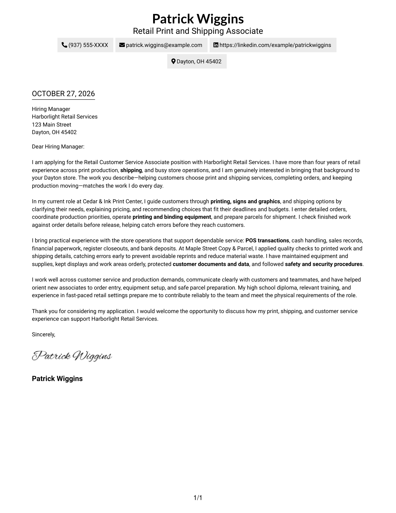 Cover letter example — page 1