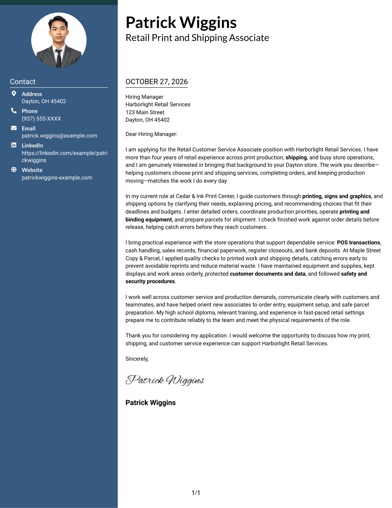 Cover letter example — page 1