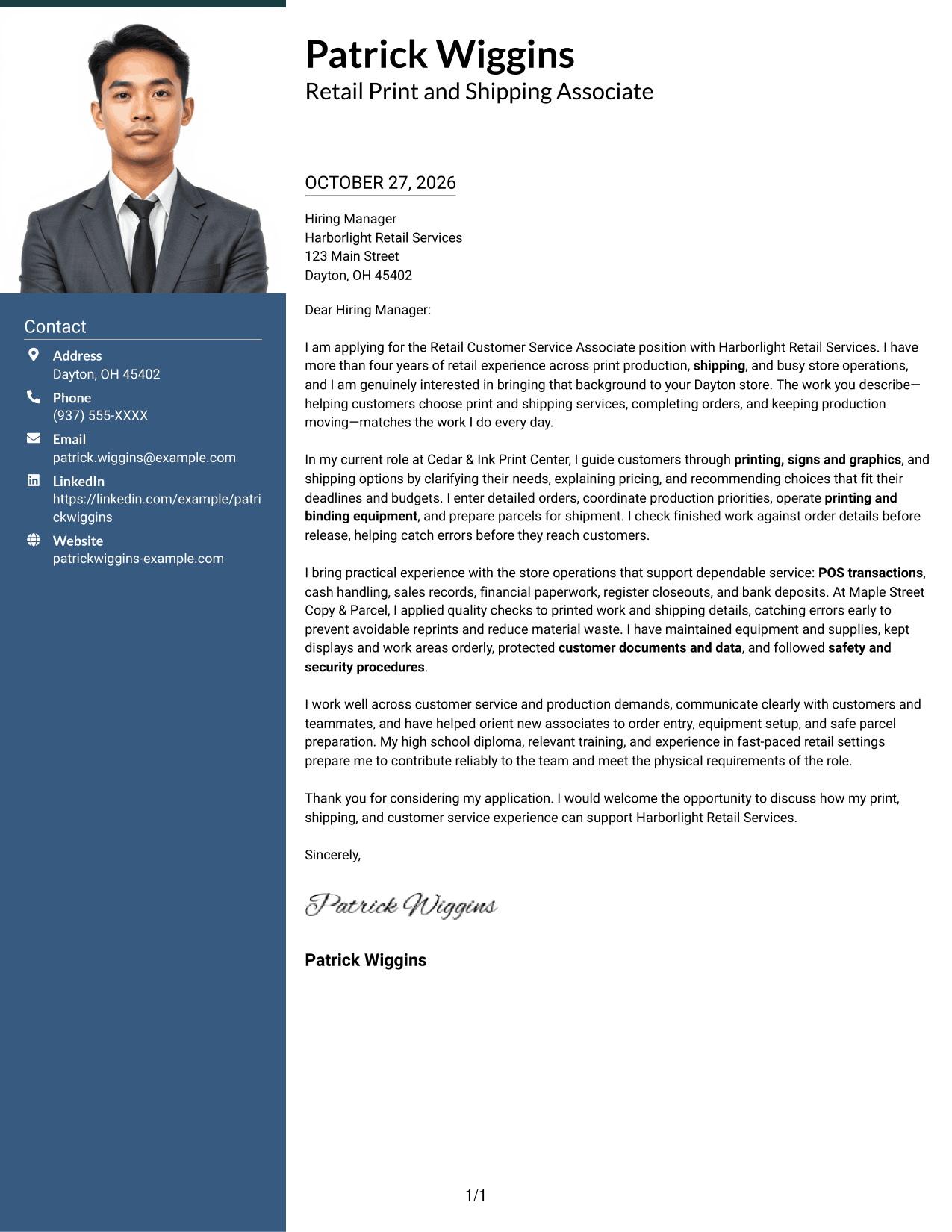 Cover letter example — page 1