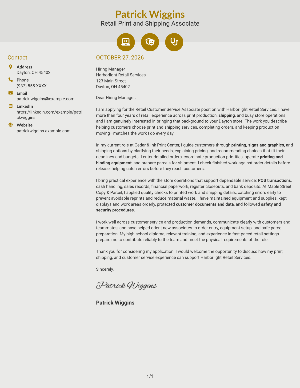 Cover letter example — page 1