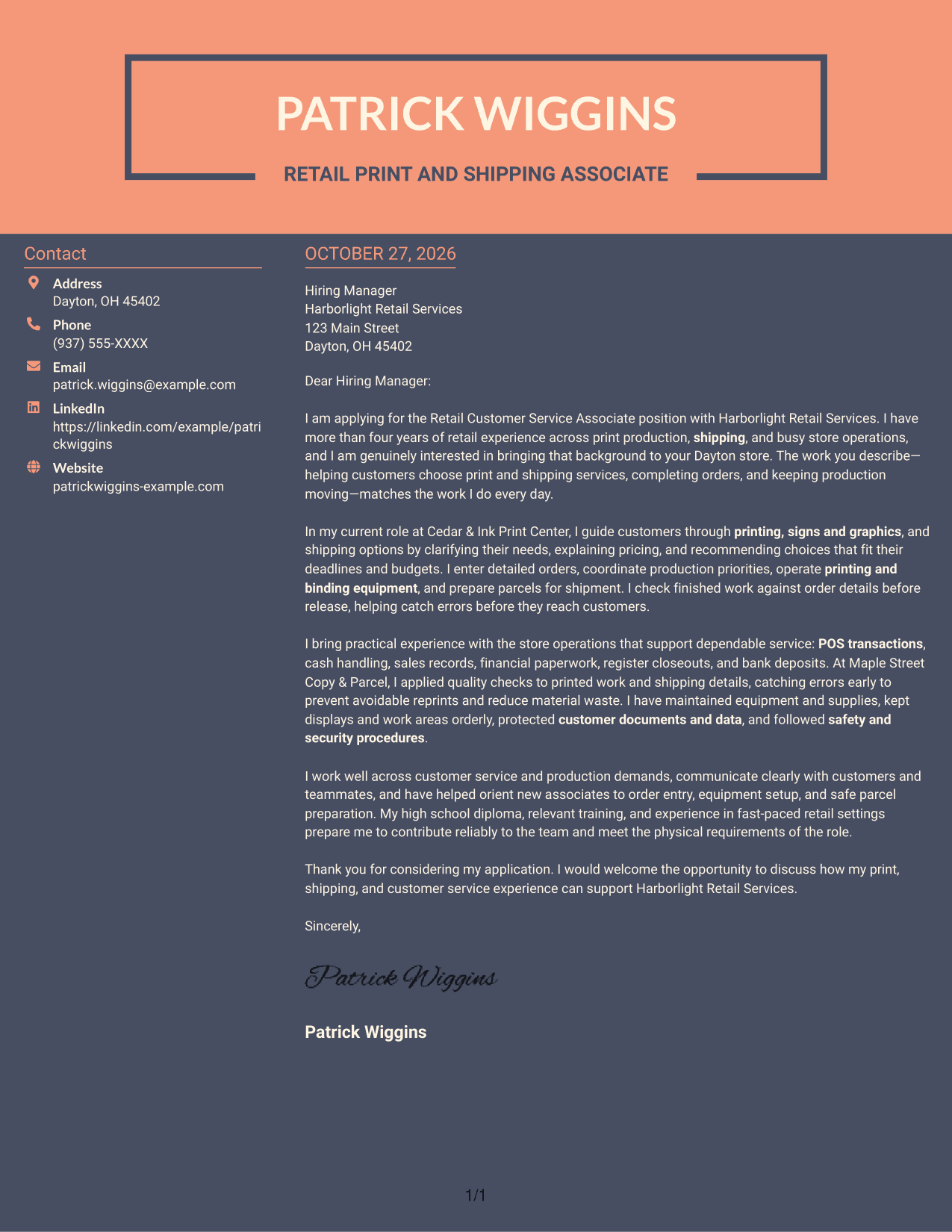 Cover letter example — page 1