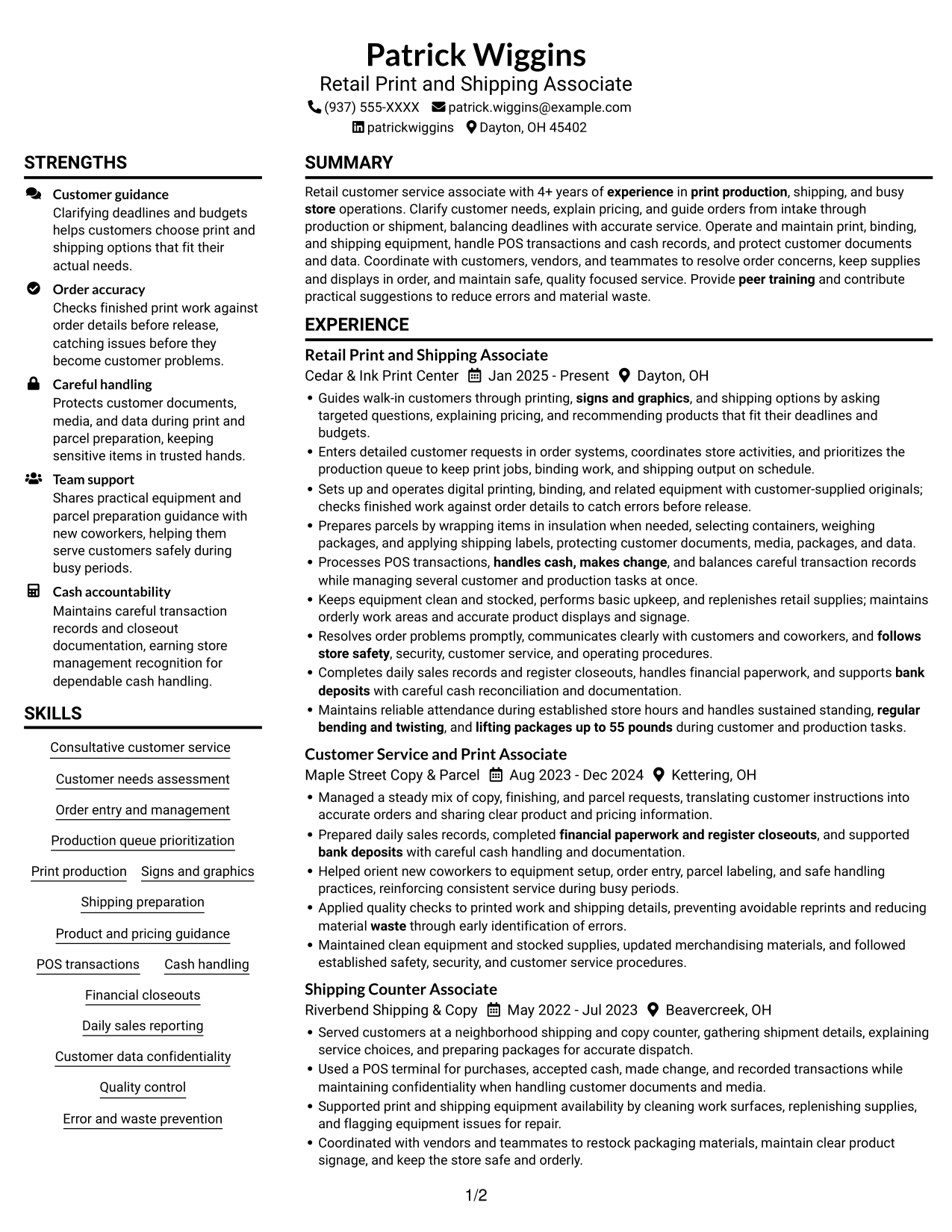 Resume example — page 1