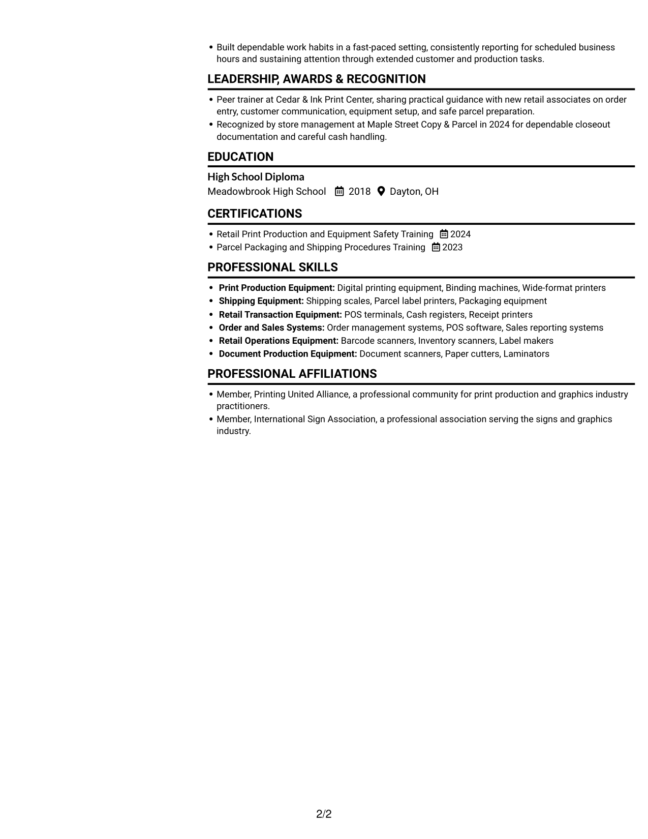 Resume example — page 2