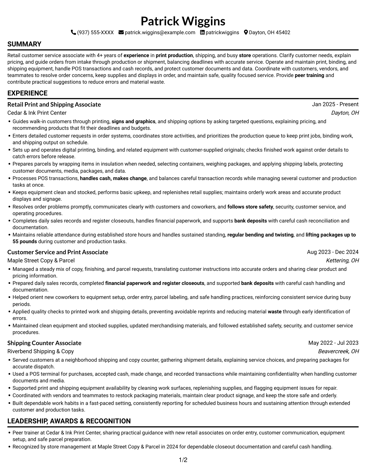 Resume example — page 1