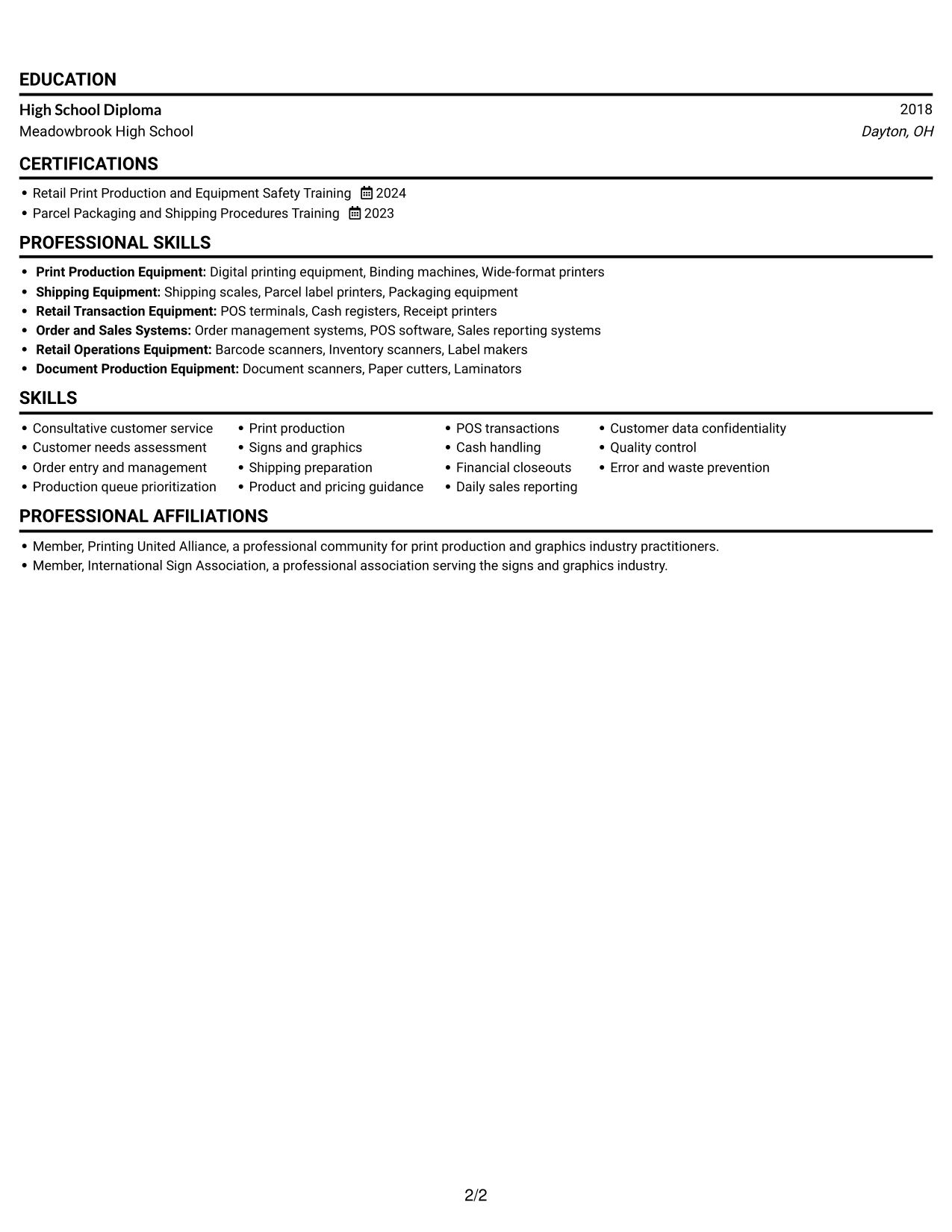 Resume example — page 2