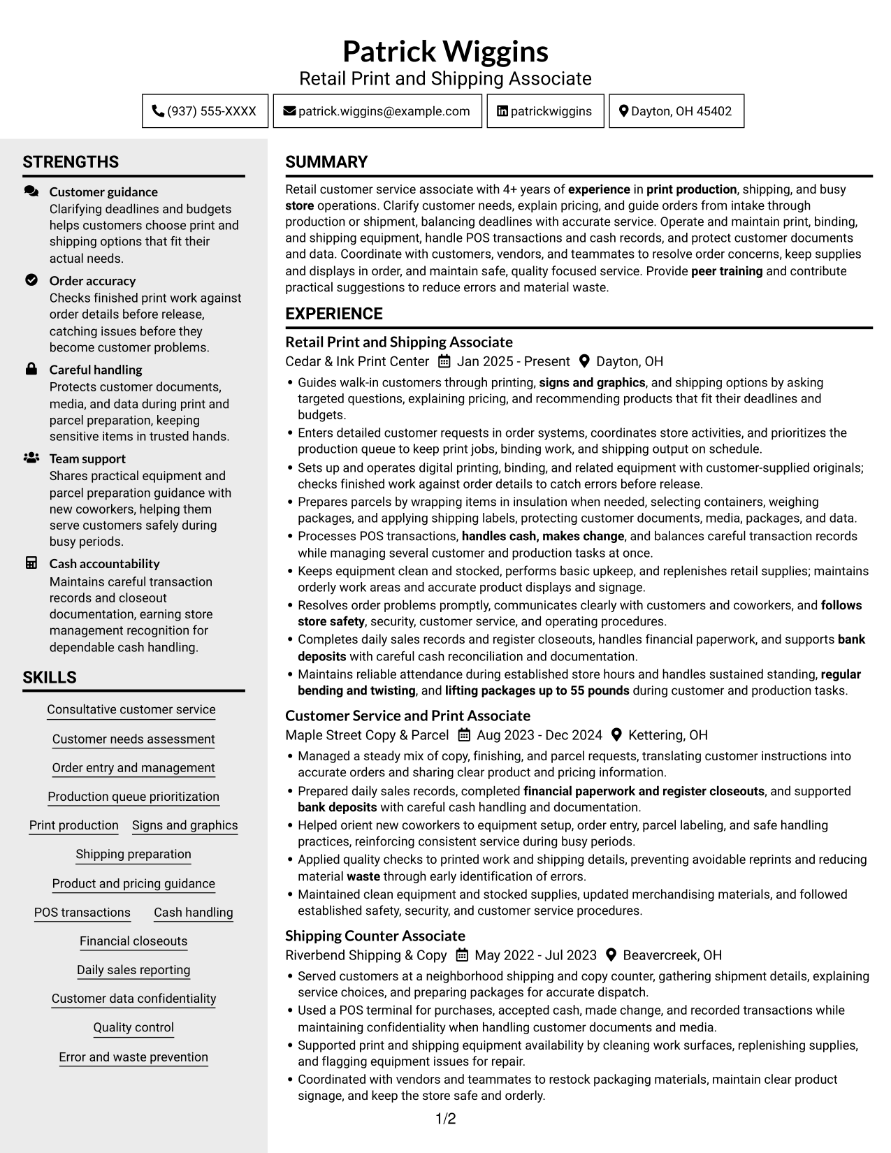 Resume example — page 1